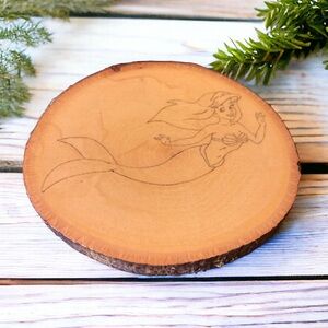 Wooden Ariel The Little Mermaid Coaster Hand Drawn